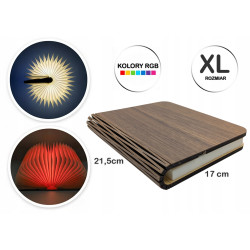 Lampka nocna LED RGB świecąca książka drewniana składana biurkowa RozmiarXL