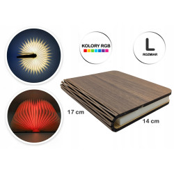 Lampka nocna LED RGB świecąca książka drewniana składana biurkowa Rozmiar L