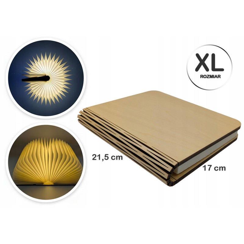 Lampka nocna LED świecąca książka drewniana składana biurkowa Rozmiar XL